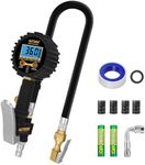 AUTDER Digital Tire Pressure Gauge with Inflator, 250 PSI Heavy Duty Air Chuck and Compressor Accessories, Solid Brass Hardware, 0.1 Display Resolution, Car Accessories, Black