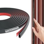 6M Black D-Shape Rubber Weather Stripping Door Seal Strip Draught Excluder for Doors,Self-Adhesive Waterproof Soundproof Door Seal Strip Weather Stripping for The Protection of Large Gap Door Frames