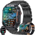 Smartwatch for Men, 1.96 Inch Touch Colour Display with Bluetooth Calls, Fitness Watch with SpO2 Blood Pressure Monitor, Heart Rate, Pedometer, Sleep Monitor, Military Fitness Watch for iOS Android