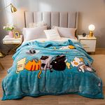 Korean Mink Blanket Plush Blanket Twin Size 60" x 80",5 Pounds Heavy Fleece Blanket Silky Soft Warm 2 Ply Cat Family Blue Throw A&B Printed Raschel Bed Blanket