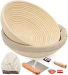 10" Bread Proofing Basket for Sourdough set of 2, Includes Metal Dough Scraper, Scoring Lame and Case, Extra Blades, Rising Dough Baking Bowl Gifts for Artisan Bread Making Starter, Round