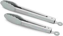 2 Pack Warm Grey Kitchen Tongs, Premium Silicone BPA Free Non-Stick Stainless Steel BBQ Cooking Grilling Locking Food Tongs, 9-Inch & 12-Inch