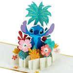 Hallmark Disney Lilo & Stitch, 3D & Pop-Up Any Occasion Card, Stitch with Hawaiian Flowers, Birthday, Father's Day, Daughter, Son, Granddaughter, Grandson, Gold