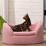 Hollypet Cat Sofa Couch, Pet Sofa for Cats and Small Dogs, Sherpa Fleece Cat Sleeping Bed, Ultra-Soft Snuggle Cat Sofa for Indoor Kitten, Luxury Mini Dog Couch Sofa Bed, Pink