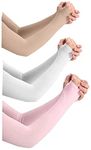 PURSUE FASHION Unisex Full Arm Fingerless Sleeves Gloves for UV, Dust, Summer, UV Sun Protection Arm Sleeves for Men & Women, Protection Arm Sleeves (Beige, White, Pink, 3 Pair)