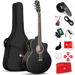 Electric Acoustic Guitar, 3/4 36 Inch Acoustic Guitar Cutaway Bundle with Pickups for Beginners Adults Teens, Matte Black, by Vangoa