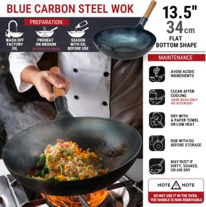 YOSUKATA 34cm Blue Carbon Steel Wok – Stir Fry Pan