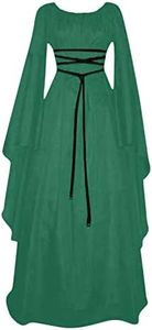Générique Robe De Princesse Elegant Déguisement Femme Punk Robe Mariée Costume Halloween Femme Soirée Cosplay Carnaval Jupe Longue Femme Costume De Viking Femme Imprimée Château 2024 Vert L