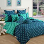 Swayam Shades of Paradise Collection Premium Cotton 200 TC Floral Print Cotton Extra Large Bed Sheet with 2 Pillow Cover -Turquoise/Blue/Grey