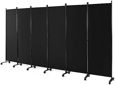 Costway 6 Panel Room Divider on Wheels, 5.6Ft Tall Rolling Privacy Screens, Portable Freestanding Fabric Screen Divider, Porch Shading Partition, Partition Wall Dividers for Indoor, Home (Black)