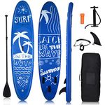 GYMAX Paddle Board, 9.8’/10’/11’ x 6” Inflatable Stand Up Paddle Board with SUP Accessories, Removable Fin, Paddle & Carry Bag, Blow Up Paddle Boards Standing Boat for Adults Youth (Navy, 9.8FT)