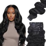 IDN BEAUTY Seamless Clip In Hair Extensions Human Hair, Body Wave 20 Inch 110g 7pcs Natural Black Real Virgin Human Hair Seamless Clip Ins For Black Women PU Weft Invisible Edge