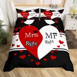 Mr Mrs Duvet Cover King and Queen Bedding Set for Couple Lover Men Women His and Her Comforter Cover Red Black White Romantic Wedding Bedspread Cover Double Size