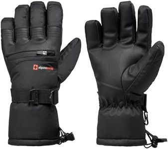 Alpine Swiss Mens Waterproof Snow Ski Gloves Gauntlet Mittens with Zipper Pockets Winter Snowboarding Windproof 3M Thinsulate Black Gloves Small