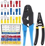 Glarks Professional Self-Adjustable Ratchet Wire Crimping Pliers AWG 22-10 and a Wire Stripper Tool Set with 183 Pieces Insulated Crimp Terminals Connectors Assortment Kit