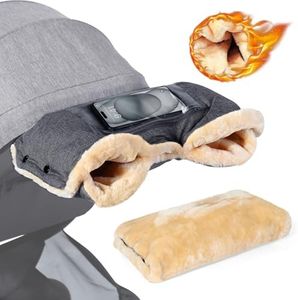 Orzbow Faux Sheepskin Stroller Gloves with Phone Pockets, Winter Extra Thick Mittens for Baby Stroller, Cozy & Warm, Anti-freeze Hand Muff Easily Attaches to Stroller for Parents Caregivers, Dark Gray