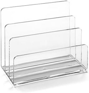 OSCO Clear Acrylic Letter Holder | Mail Sorter | Post Rack | Envelope Organiser | Document Stand | Desk File Storage | Display Slots | H14.5 x W17.5 x D9.5 cm |