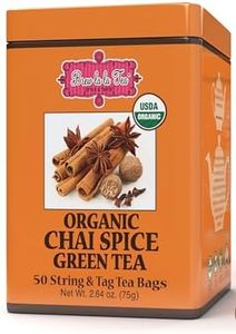 Brew La La Organic Green Tea - Chai Spice Flavor - 50 Tea Bag Tin - Low Caffeine Gourmet Tea - USDA Certified Organic