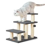 Pawque Dog Stairs & Cat Scratching Post Pet Steps for High Beds Couch, High-Strength Boards Holds up to 150 lbs for Indoor Small Cats Kittens Dogs Climbing Playing, 3 Combination Options, 3 Steps-Grey