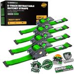 Rhino USA E Track Retractable Ratchet Tie Down Straps - 3033lb BreakStrength - Only for E Track Rail Systems. 4 Premium 2" x10' eTrack Tie Downs-Heavy Duty eTrack Cargo Strap System for Trailer-Green