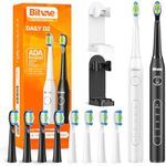 Bitvae Electric Toothbrushes 2 Pack Sonic Toothbrush with Holders, Dual Ultrasonic Electronic Toothbrush 8 Brush Heads 5 Modes, Rechargeable Power Toothbrush for 30 Days Using, Black & White