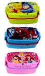 Laxmi Collection Plastic Perpetual Bliss Fancy Disney Theme Lunch Box Double Layer for Kids (17x9x9 cm, Colour May Vary) - Pack of 3