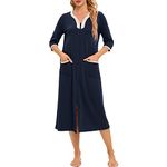 Verve Jelly Women Zipper Front House Coat Half Sleeves Robe Zip up Bathrobes Solid Color Nightgown with Pockets Blue L