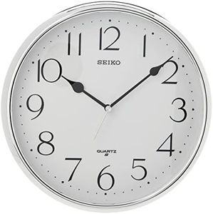 SEIKO AmazonUkkitchen Reloj de Pared de Cuarzo con números arábigos, plástico, Plateado, 30 x 5 x 29.5 cm