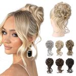 REECHO Messy Bun Hair Piece, Tousled Updo Elastic Hair Bun Hair Piece for Women Synthetic Messy Hair Bun Donut Accessories Scrunchies - Blonde with Pale Highlights