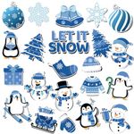 JULMELON 22 Pcs Christmas Winter Blue Cartoon Penguin Snowman Snowflake Magnetic Magnets for Fridge Refrigerator Car Mailbox Fridge Door Decoration