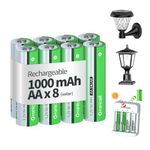 Granicell Rechargeable AA Batteries 8 Count, 1.2V Ni-MH 1000mAh Pre-Charged High Capacity Double A Batteries - Ideal for Solar Lights, String Lights & Home Devices
