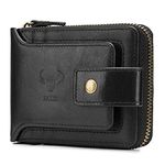 BAIGIO Bifold Men's Cowhide Leather Zip Around Wallet Vintage Travel Multi Card Holder Purse (Black)