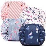 TEUVO 4 Packs Lazy Makeup Bags for Women, Waterproof Drawstring Cosmetic Bag Trousse de Maquillage for Household and Travel, Storing Cosmetics and Toiletries (Style D)