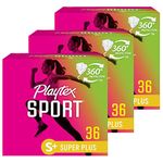 Playtex Sport Tampons, Super Plus Absorbency, Unscented - 36 Count (Pack of 3)