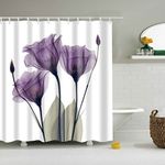 Mantto Home Decor Purple Gentian Trio X-Ray Flowers Shower Curtain with Minimalist Faded Effect Artsy Image, Waterproof Polyester Fabric Bathroom Curtain Set 72" x 72" (Purple Gentian)