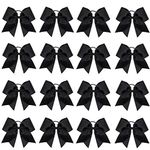 16PCS 8" Large Cheer Hair Bows Ponytail Holder Elastic Band Handmade for Cheerleading Teen Girls College Sports (16 Pcs Black)