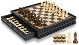 Peradix Magnetic Wooden Chess Set - 32.5 x 32.5 cm Chess Board Game with 2 Built-in Storage Drawers - 2 Bonus Extra Queens - Chess for Beginner, Kids, and Adults, Gift Packaging