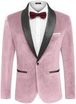 COOFANDY Men Velvet Blazer Slim Fit Suit Jacket Luxury Shawl Lapel Tuxedo Jackets One Button Casual Suit Sport Coat Pink