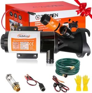 RV Macerator Pump 12V,Portable Macerator Waste Pump,12GPM Suction 3.2 feet Lift 11 feet with Garden Hose Discharge Port,Quick Release Sewage Pump with Fresh Water Crushing for Halloween Christmas