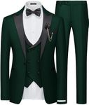 MAGE MALE Men's 3 Piece Suit One Button Slim Fit Formal Wedding Prom Tuxedo Suits Party Dinner Blazer Vest Pants Set, Dark Green, Large