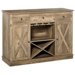 HOMCOM Farmhouse Sideboard Buffet Table Storage Cabinet with 3 Drawers, X-Shaped Wine Rack, Steamware Holder and Cabinets