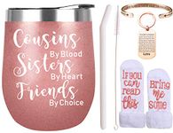 Cousin Gifts for Women, Funny Gift for Cousin Female, Birthday Presents Idea, Cousins by Blood Sisters by Heart Friends by Choice Coffee Mug Cup Tumbler Cousin Bracelet Jewelry for Her