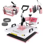 BetterSub 5 in 1 Combo 15‘’ x15‘’ Heat Press Machine for T-Shirt 20/30oz tumbler Heat Press Hat Plate Cap Printing Heat Transfer Digital Industrial-Quality Sublimation Machine 360 Degree Swivel Pink