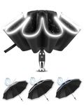 ANYCHO Inverted Umbrella for Men, 3 Fold for Travel with Reflective Stripe 10 Ribs, 45 Inch Windproof & UV Protection Small Folding Umbrella with Auto Open and Close, Portable Car Umbrella for Women (Black)