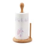 E-ROOM TREND Paper Towel Holder Large Base Dia 17cm High 32cm with Arm Wooden Paper Holder Kitchen Countertop Dining Table Bathroom Roll Organizer Beech Natural Color (ZJ381)