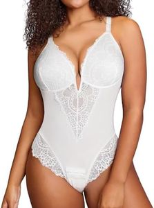 Popilush Lace Shapewear Bodysuit for Women Tummy Control Large Bust Corset Bodysuits V Neck Thong Body Suits