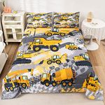 Feelyou Boys Cartoon Car Bedding Set Kids Construction Vehicles Comforter for Kids Children Cartoon Machinery Truck Comforter Set Construction Site Cars Duvet Set Queen Size 3Pcs