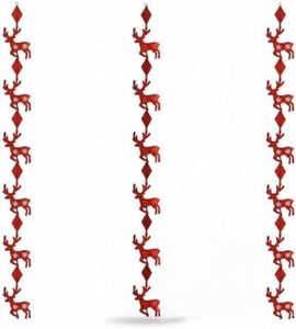 PMU Christmas Reindeer Prismatic Pendant Ruby Red - Garland Indoor Home Ornaments Ruby Red Christmas Hanging Decor for Christmas Tree (3/pkg) Pkg/1
