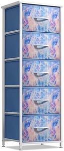 Sorbus Fabric Dresser for Kids Bedroom - Chest of 5 Drawers, Tall Storage Tower, Clothing Organizer, for Closet, for Playroom, for Nursery, Steel Frame, Fabric Bins - Wood Handle (Tie-dye Blue)