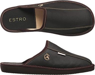 Estro Men's leather slippers, men's slippers, men's slippers, mules, slippers for men, Cocoa, 10.5 AU